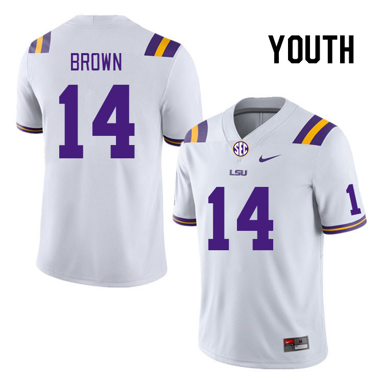 Youth #14 Jalen Brown LSU Tigers College Football Jerseys Stitched-White - Click Image to Close